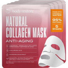 Body Restore Natuurlijk collageen gezichtsmasker 5-pack - Koreaans huidverzorgingsbladmasker met gefermenteerd kokoswater - Verjaardagscadeaus vo