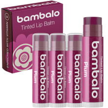 Tinted Lip Balm Plum - Bambalo 4-Pack Hydrating Moisturizing Care - Sheer Berry Tint - Natural Organic Formula - Nourishing Smooth Finish - Made in U
