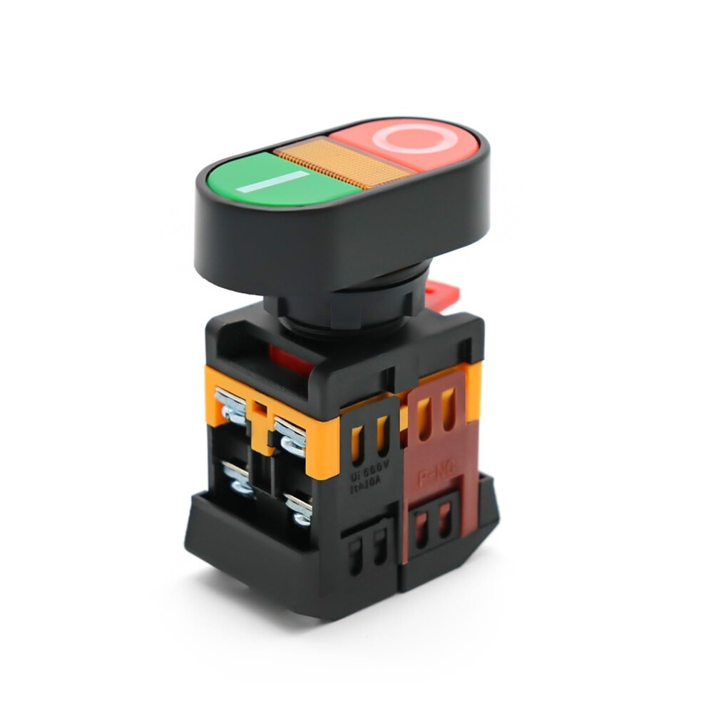 22Mm Momentary Double Head Push Button Switch 380V 220V Ac Start Stop 1No 1Nc With Yellow Led Lamp 24V 6493810696817