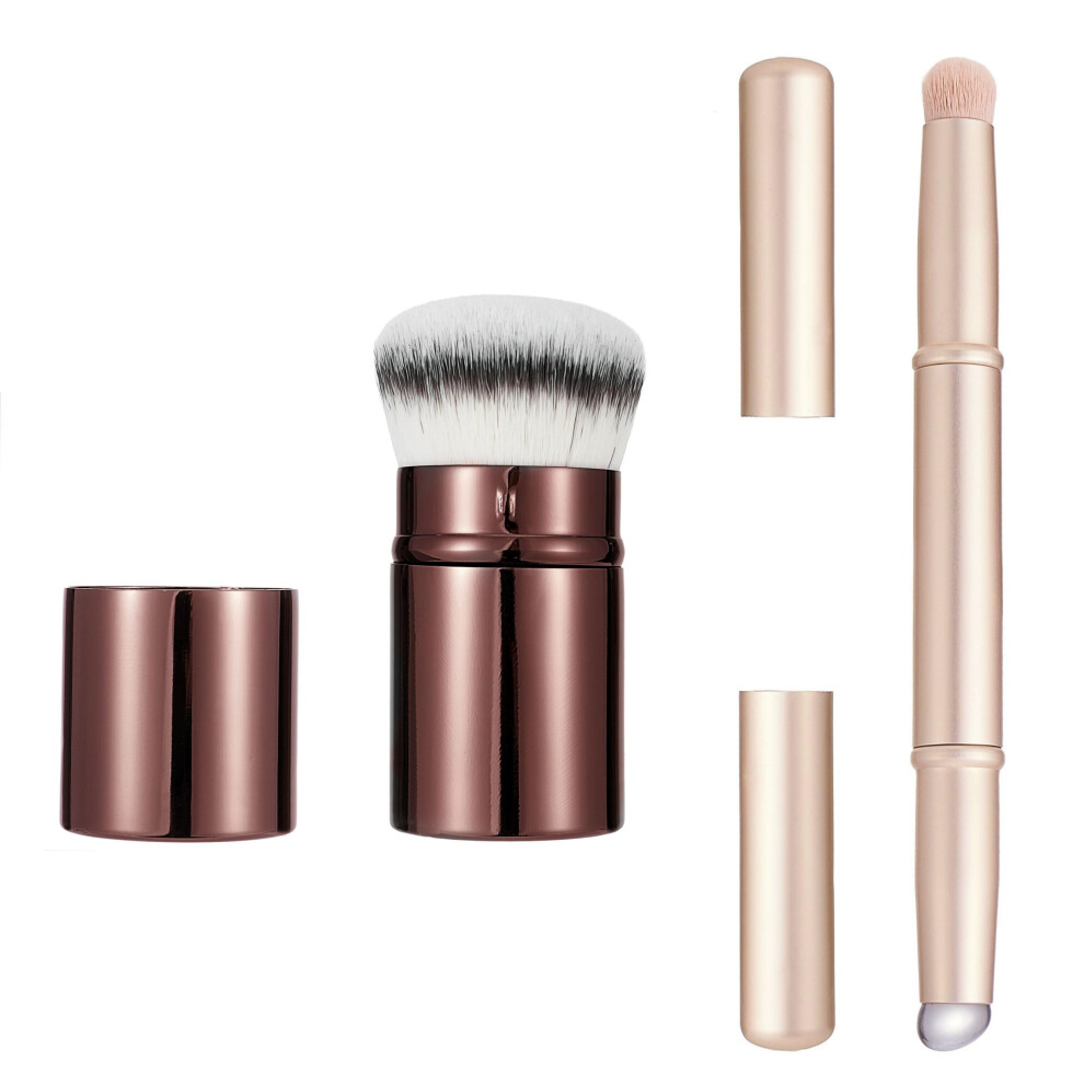 Retractable Kabuki Makeup Brush Powder Brushes Foundation Travel Brush for Blush Bronzer & Powder Silicone Lip Brush Double-Ended Multi-purpos