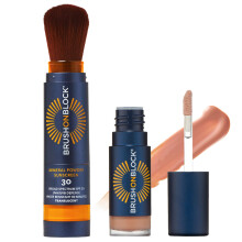 Brush On Block Full Face Sun Protection Kit Translucent Mineral Powdered Sunscreen & Protective Lip Oil SPF 30 Reef Friendly FSA HSA Eligible