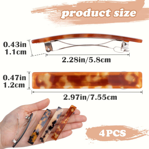 STSTR 4 peas de grampos de cabelo com presilha francesa para mulheres de 2,95 polegadas pequena concha de tartaruga grampo de cabelo curvo brilh 1