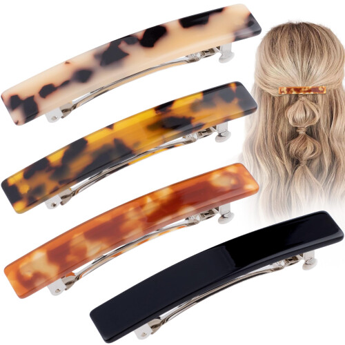 STSTR 4 peas de grampos de cabelo com presilha francesa para mulheres de 2,95 polegadas pequena concha de tartaruga grampo de cabelo curvo brilh