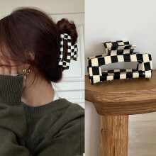 Enyolidimk Square Checker Claws Tortoise Barrettes, Checkered Hair Clip, Hair Claw Clips, Hair Clips for Women, No-Slip Grip Lattice Claw Clip, Large