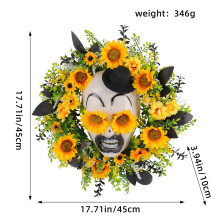 New sunflower ghost face hat wreath door hanging festival courtyard simulation flower vine circle layout wall hangingX3-6 Sunflower Ghost Face Wreath
