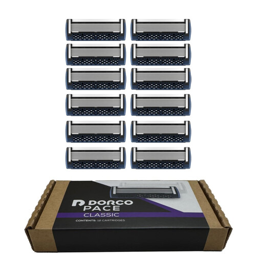 DORCO Pace Classic - Seven Blade Razor System with Pivoting Head and Premium Handle- 12 Pack Refill (No Handle)