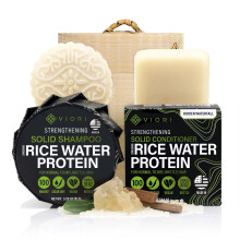 Viori Hidden Waterfall Shampoo en Conditioner Bar Set en Bamboe Houder - Gemaakt met rijstwater voor haargroei - Handgemaakte sulfaatvrije shampoo en