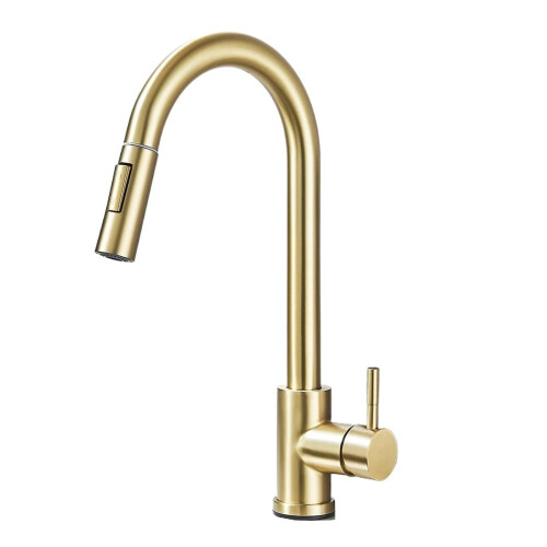 Pull-Down Kitchen Sink Faucet Dual Function Pull-Out Single Handle Gold Hot and Cold Water Mixing Tap