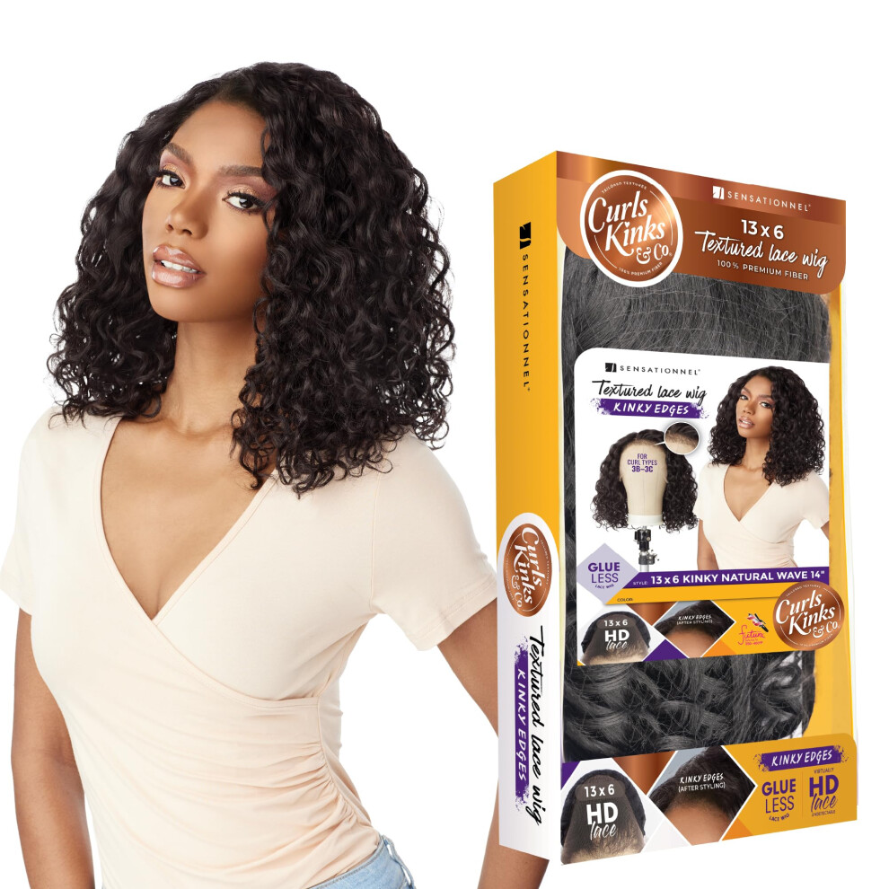 Sensationnel Unisex Curls Kinksandco Kinkyedges Wig - Kinky Natural Wave 14 Inch 13X6 Lace Frontal Kinkytexture Edged Hairline For Natural 3C To 4C Hair