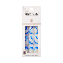 KISS imPRESS Sem cola Mani Press On Nails Design Mesmerize 'azul formato de caixo de tamanho mdio Inclui 30 blocos de preparao de unhas Folha