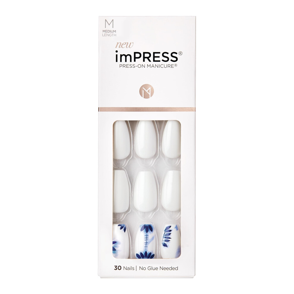 Impress White Kiss No Glue Mani Press On Nails Design Tye Dye' Medium Size Coffin Shape Includes 30 Nails Prep Pad Instructions Sheet 1