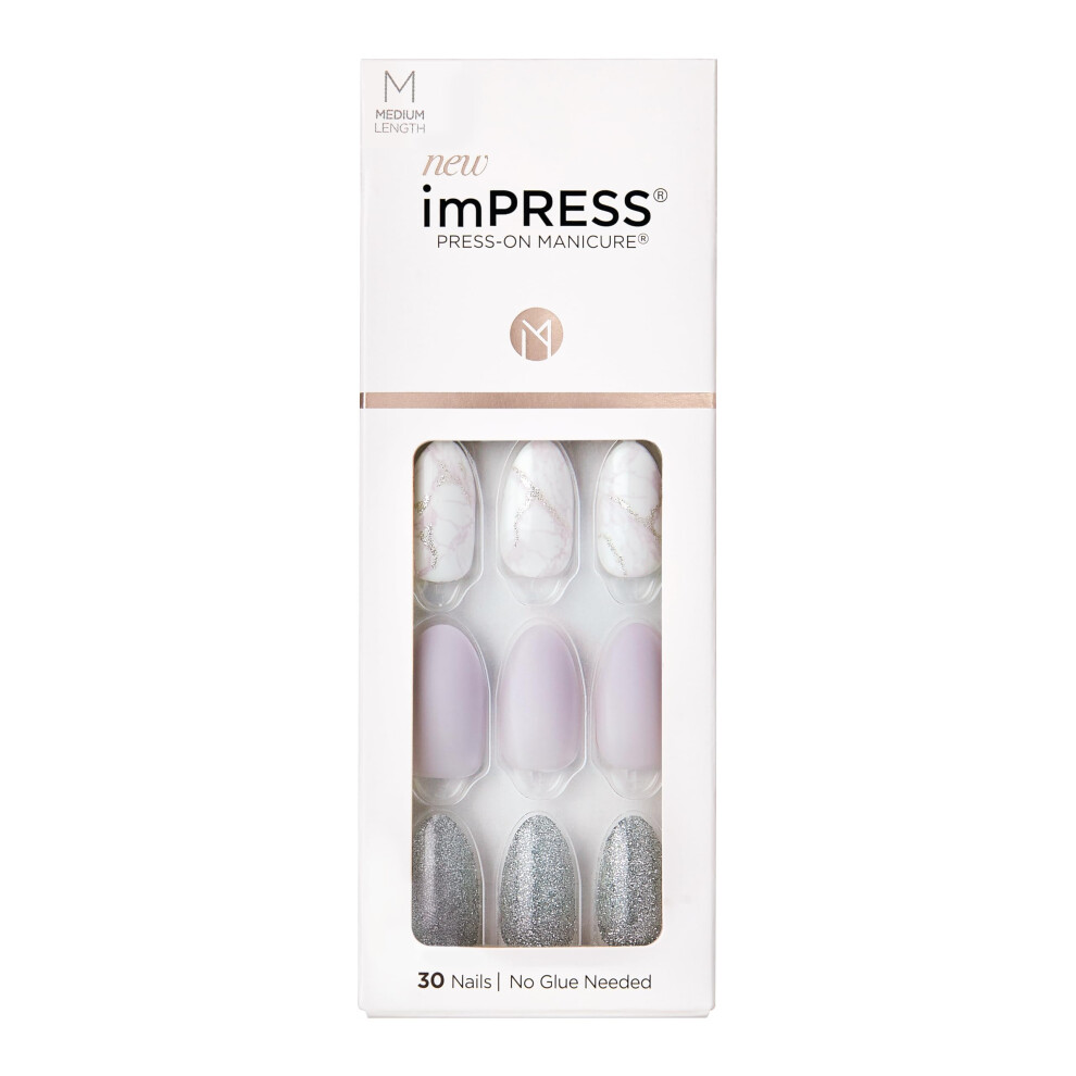 Kiss Gray Impress No Glue Mani Press-On Nails Design Climb Up' Medium Size Almond Shape Includes 30 Nails Prep Pad Instructions Sheet 1 Mani