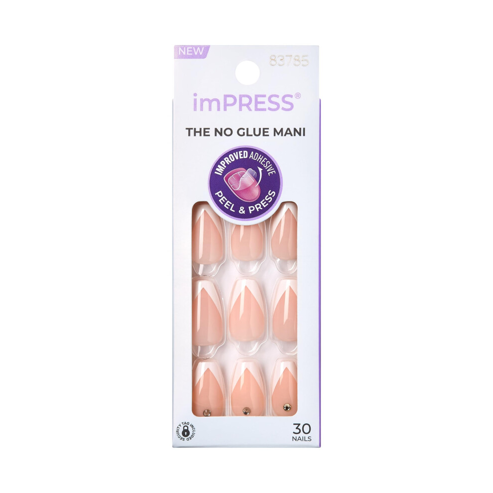 Impress Kiss Press-On Manicure, Nail Kit, Purefit Technology, Medium Length Press-On Nails, So French', Includes Prep Pad, Mini Nail File, Cuticle Sti