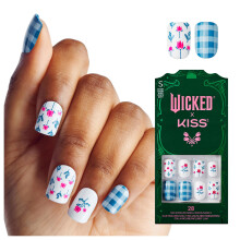 WICKED X KISS Press On Nails ?arvelous Munchkinland Blue Short Squoval prova d'gua prova de chips prova de manchas 28 unhas falsas Cola pa