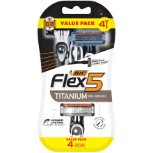 BIC Flex 5 Titanium 5-Blade Wegwerp Scheermes voor Mannen, Gevoelige Huid, 4 Stuks