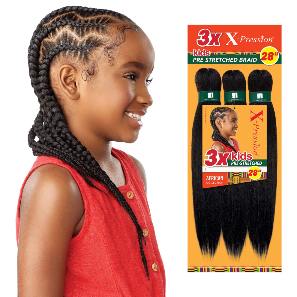 Sensationnel Unisex African Collection 3X X-Pression Pre-Stretched Braid 28"""" (Kids) (1-Pack 2)