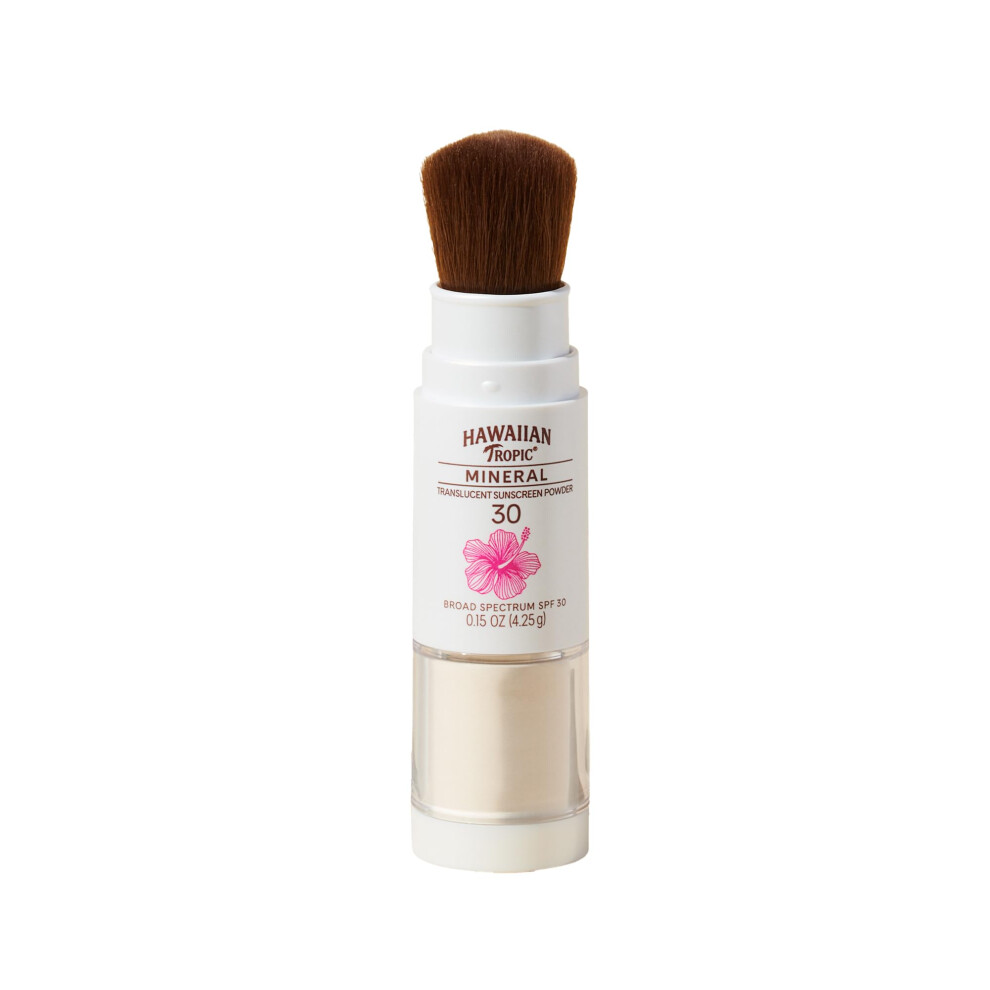 Hawaiian Tropic Mineral Powder Sunscreen Brush SPF 30 | Winter Vacation Essentials Winter Essentials SPF Powder Sunscreen for Face Skin Sun Pr