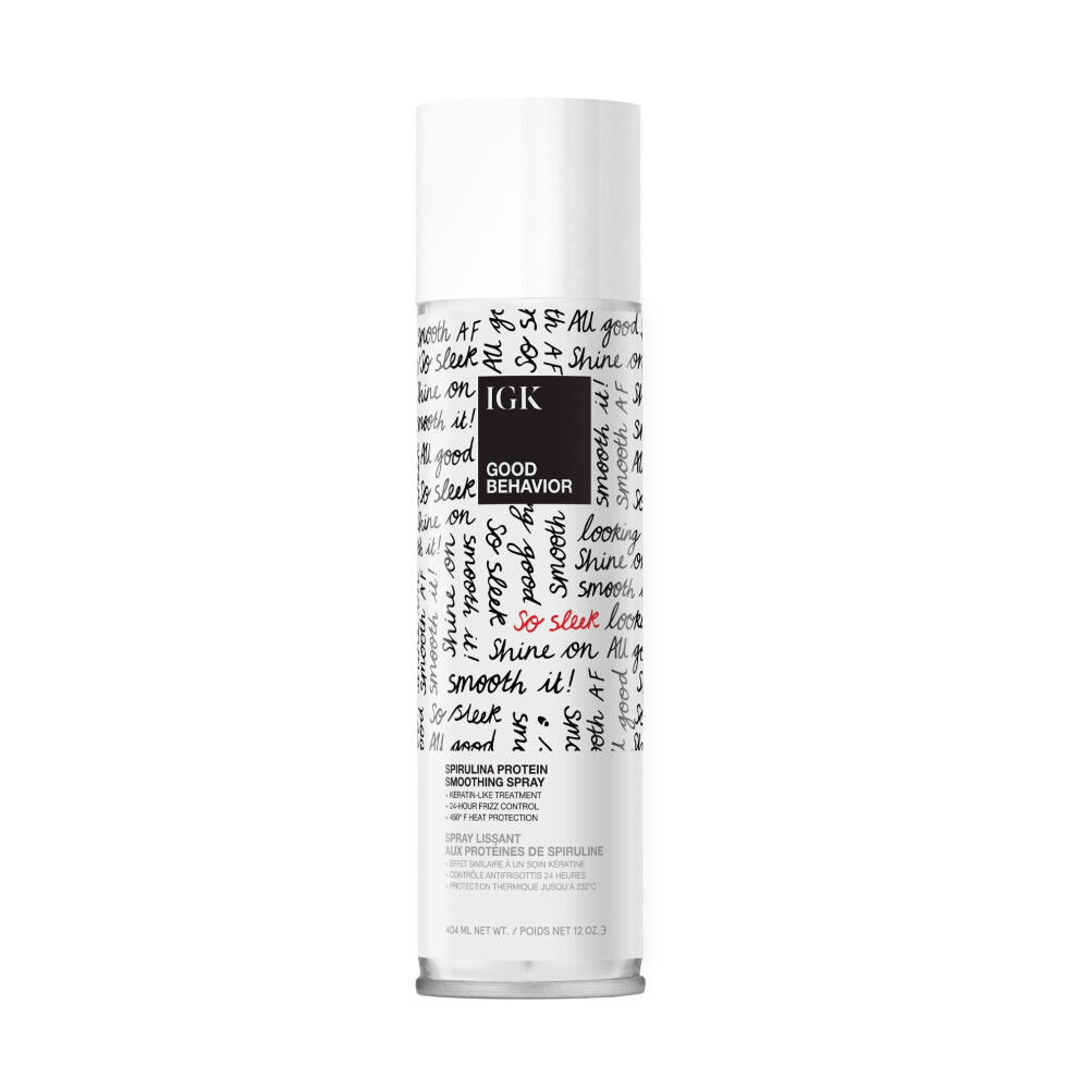 IGK Good Behavior Smoothing Spray 12 oz | Anti-Frizz Heat Protectant with 450F Protection | Keratin-Like Finish for Sleek Shiny Hair | Lightweig