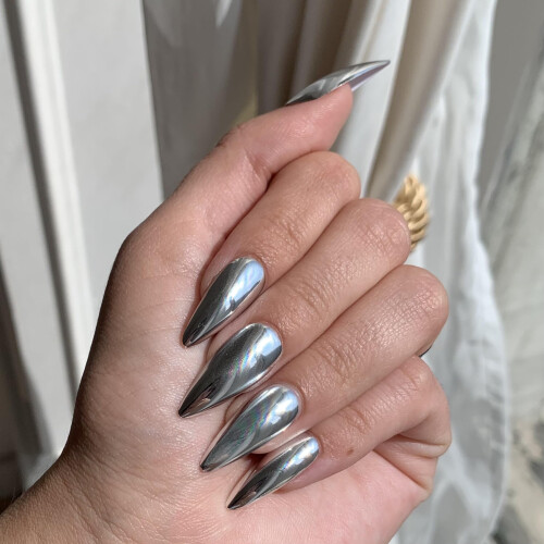 SILVER CHROME Press-On Nails by Lavaa Beauty | Mirror Chrome Silver Stiletto Nails 2