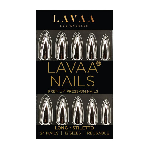 SILVER CHROME Press-On Nails by Lavaa Beauty | Mirror Chrome Silver Stiletto Nails