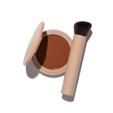 No Makeup Makeup Long-Lasting Lightweight Foundation & Brush Duo | Cruelty-Free Fragrance-Free Buildable Transfer-Proof Makeup (Warm Deep)