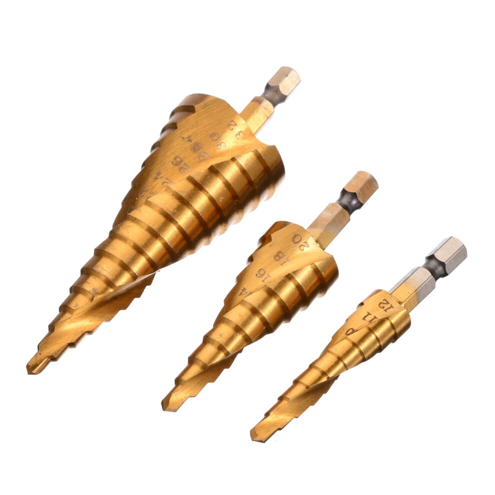 Spiral Grooved Step Cone Drill Bits Set 3Pcs 4Mm To 32Mm Hss Hole Cutter Tool For Metal Wood Plastic 6947110189888