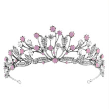 Yellow Chimes Tiara für Frauen und Mädchen, silberne Krone mit blühenden rosa Kristallen