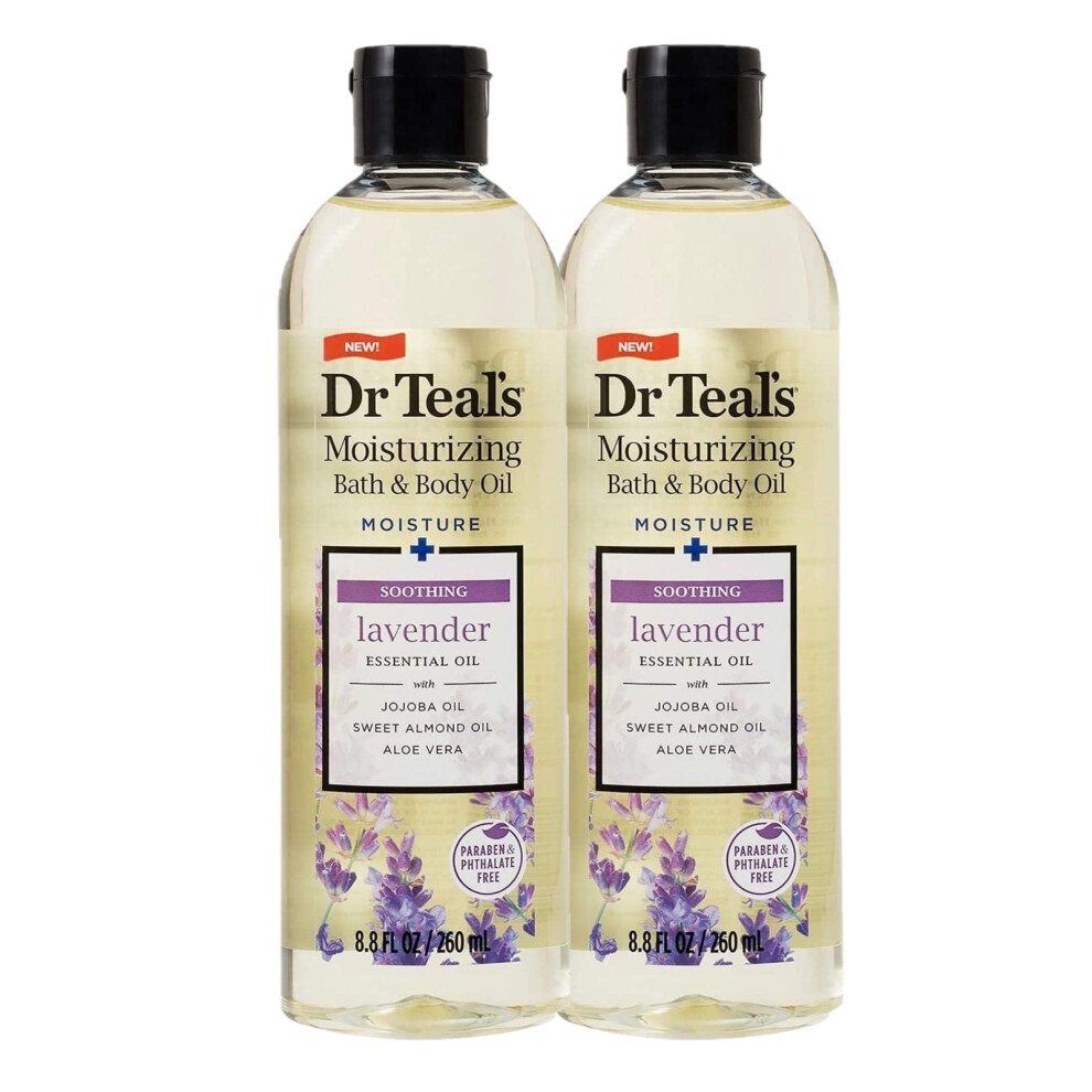 Dr. Teals Soothing Lavender Bath & Body Oil Gift Set (2 Pack 8.8oz ea.) - Aloe Vera Almond Oil & Jojoba Essential Oils Soften & Moisturize Ski