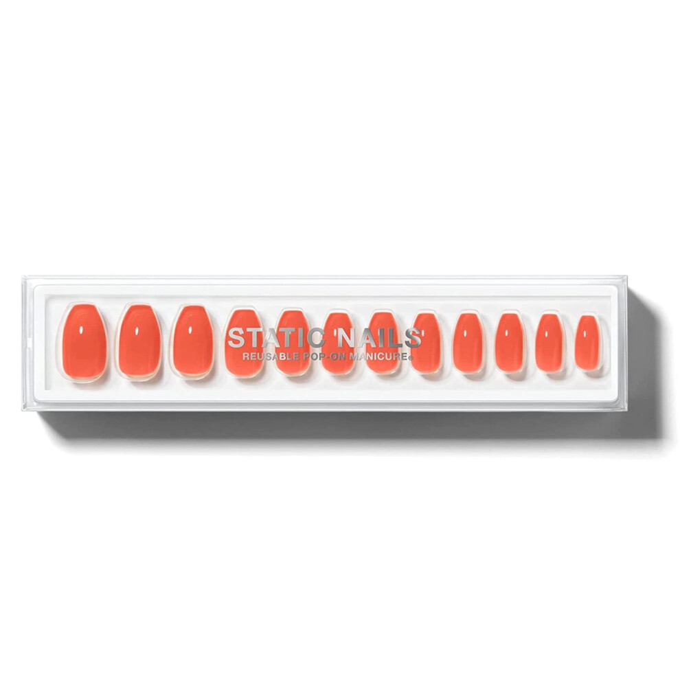 Static Nails Reusable Pop-On Manicure Set, Non-Damaging Glue-On Nails (Coffin) - False Nails With Static Nail Glue, Nail Set, Fake Acrylic Press On Na