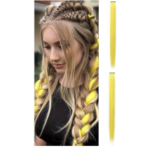 Clip In Colorful Long Hair Extension Hair Highlights Hair Streaks (Yellow 2 Pcs)