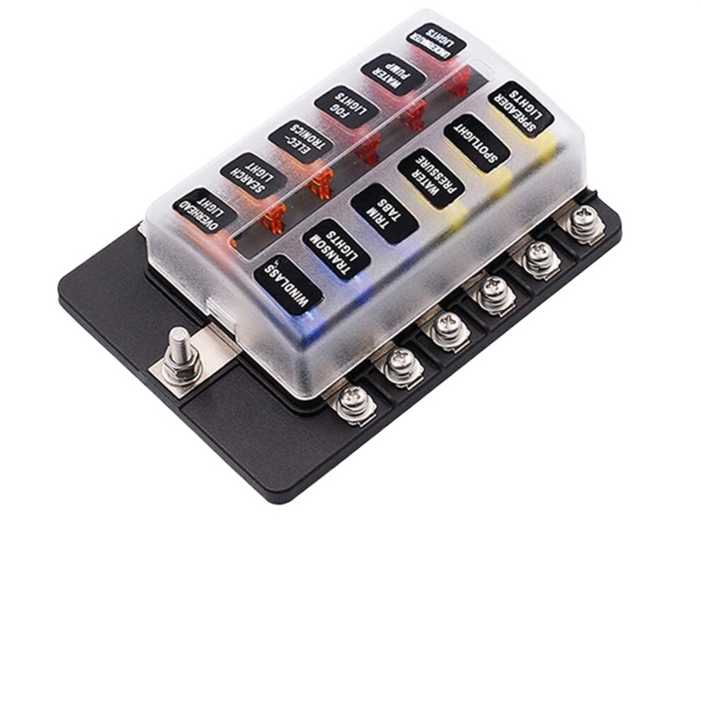 12V 24V Blade Fuse Box Holder With Led Warning 12/6 Ways Terminal Block For Car, Boat, Marine, Trike - Army Light/Green 6947110190631