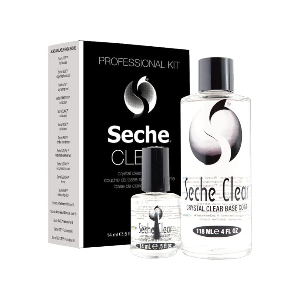 Seche Clear Professional Kit Crystal Clear Base Coat For Nail Polish 4 Oz & 0.5 Oz Refill 4 Fl Oz