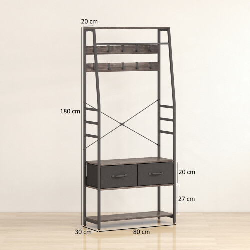 Homcom (Grey) HOMCOM Coat Rack with Shoe Storage, Bench and 10 Hooks 2