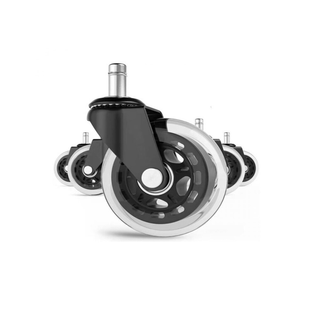 M10/M11 Caster Circlip Wheels 2.5-Inch & 3-Inch Black Transparent Pu Rods Silent For Office Chairs (5-Pack) 6947110191584