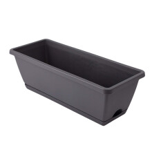2PCS Rectangular Plastic Plant Window Box Planters with Trays, Indoor Outdoor Vegetable Flower Pots for Balcony Patio Garden