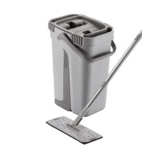 Mop and Bucket with Wringer Set for Home - Flat Mop for Floor and Wall Cleaning, Includes 12 Microfiber Towels and Sponges
