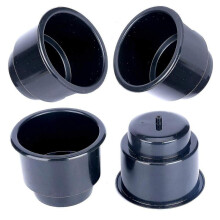 Recessed Plastic Cup Drink Can Holder with Drain for Boat Truck Car Camper Rv (black, 4 Pack)