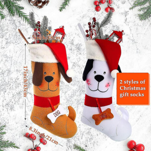 2 Pieces Dog Heilwiy Stocking Embroidered Dog Pattern Stocking Decorative Felt Personalized 1