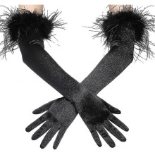 Long Opera Gloves Satin Feather Gloves 1920s Style Bridal Fancy Dress Gloves