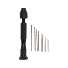 Mini Micro Aluminum Hand Drill with Keyless Chuck and HSS Steel Twist Drill Bits for Woodworking (Black Set)