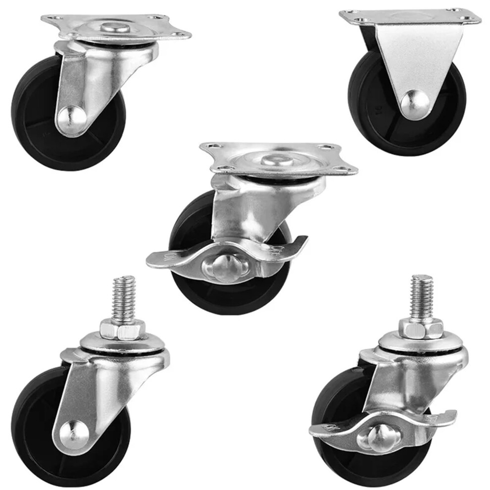 4Pcs Lightweight Black Pp Universal Casters 1/1.25/1.5 Inch M8 Screw Wheels For Display Shelves And Small Carts 6276012501925