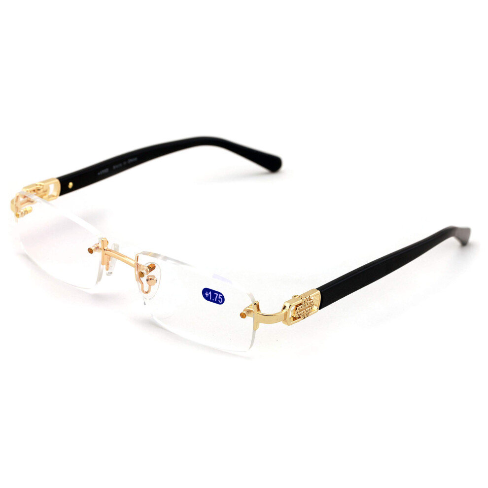 Men Rectangular Rimless Designer Fashion Reading Glasses 52mm Clear Lens Lightweight Stylish Eyewear for Daily Use
