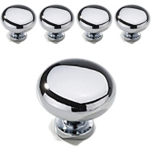 Metal Kitchen Cabinet Drawer Knobs Zinc Alloy Polished Chrome Round Handles 5 PCS for Cupboard and Wardrobe Doors