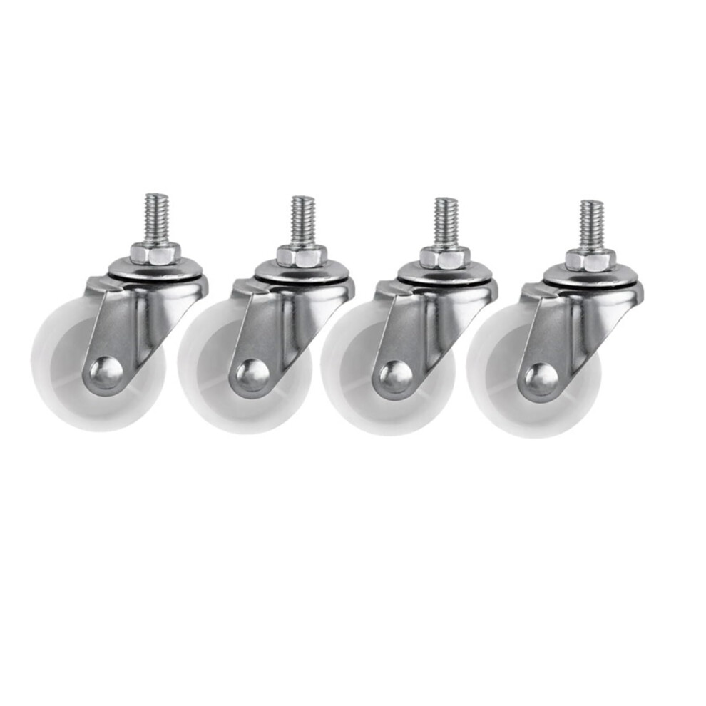 4 Pieces White Pp Screw M6 Threaded Casters 1.5 Inch Diameter 40Mm Roller Wheels For Display Stands 6482260684956