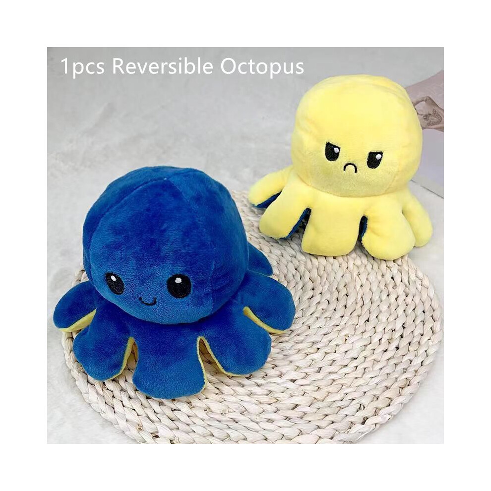 (1Pcs Yellow) Doublesided Flip Reversible Octopus Plush Toy Marine Life Doll Stuffed Animals Blue/Yellow