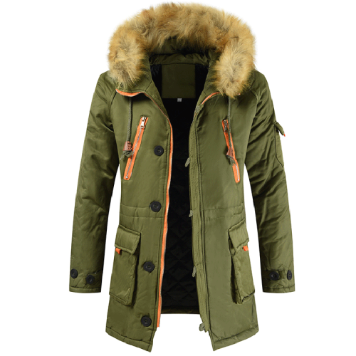 (Army Green, XL) Mens Coat Trench Fur Hooded Winter Warm Parka Outdoor Jacket Overcoat Outwear