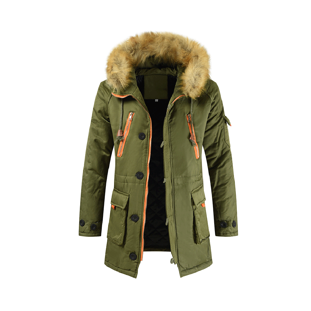 (Army Xl) Mens Coat Trench Fur Hooded Winter Warm Parka Outdoor Jacket Overcoat Outwear Green