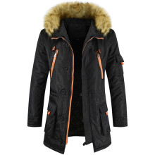 (Black, 7XL) Mens Coat Trench Fur Hooded Winter Warm Parka Outdoor Jacket Overcoat Outwear
