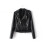 (Black, L) Women Solid Color Slim Fit Casual Basic Motorcycle Style Zipper Leather Jacket 1