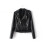 (Black, 3XL) Women Solid Color Slim Fit Casual Basic Motorcycle Style Zipper Leather Jacket 1